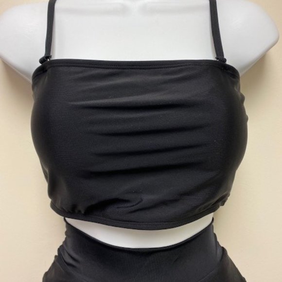NEW Black 2 Piece Bikini Swimsuit Bandeau High Waist‎ French Cut, size XL - Picture 3 of 11